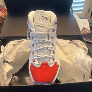 Reebok AI Alan Iverson  Red and White High-Top Sneakers